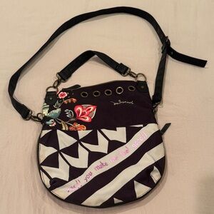 Desigual Purple & White Geometric Floral Crossbody Bag
